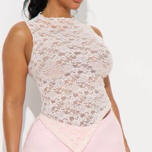 Fashion Nova Lace Sleeveless Top - White